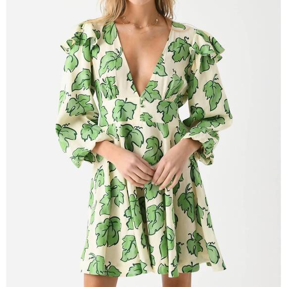 NEW KITRI cordelia mini dress in green vine leaf print